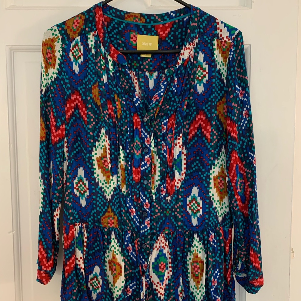 Maeve Anthropologie Topoxte Drop Waist Ikat Blouse -size 2